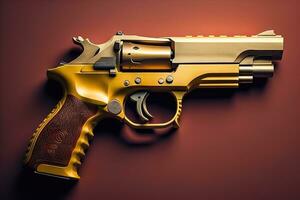 Semi-automatic handgun on a solid color background. Close-up. ai generative photo