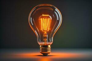 Glowing glass light bulb on dark background. ai generative photo