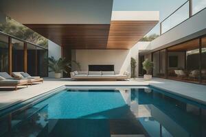 Swimming pool in a modern villa, ai generative photo