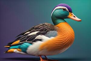 Beautiful duck on a solid color background. ai generative photo