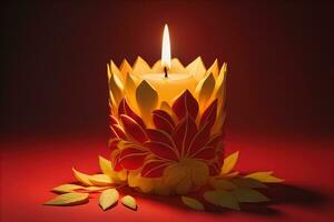 Creative burning candle on a wooden background. ai generative photo