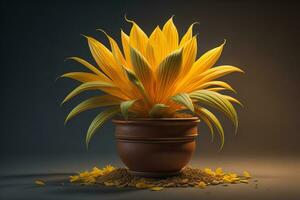 Flowers in a pot on a solid color background. ai generative photo