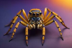 jumping spider closeup on solid color background, copyspace. ai generative photo