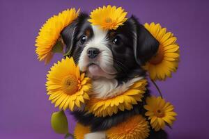 Portrait of a cute dog on a colorful background. Studio shot. ai generative photo