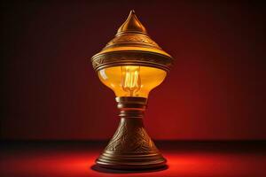 Lantern on a wooden table and a dark background. ai generative photo