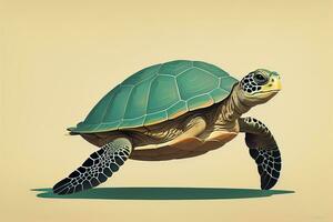 ilustración de un Tortuga en un verde antecedentes en dibujos animados estilo. ai generativo foto