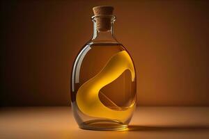 Bottle with a liquid on a solid color background. ai generative photo