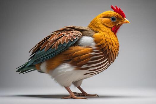 Colorful chicken on a solid color background, studio photo. ai generative photo