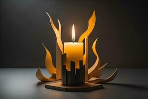 Creative burning candle on a wooden background. ai generative photo