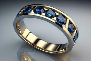 Wedding ring with diamonds on a solid color background. Jewelry. ai generative photo