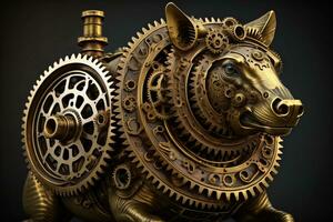 Steampunk mechanism with gears and cogwheels. ai generative photo