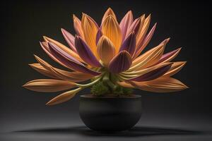 Flowers in a pot on a solid color background. ai generative photo