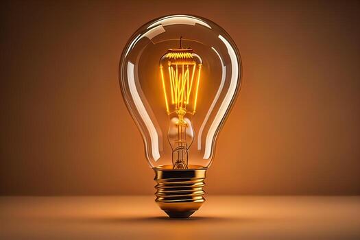 Glowing glass light bulb on dark background. ai generative photo