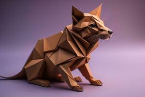 Paper origami animal isolated on solid color background. ai generative photo