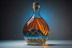 Bottle with a liquid on a solid color background. ai generative photo
