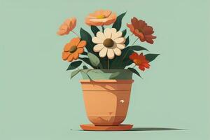 Flowerpot with daisies. Vector illustration in retro style. ai generative photo