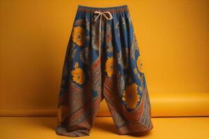 Men's shorts with a pattern on a solid color background. Studio shooting. ai generative photo