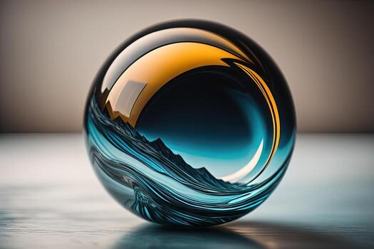Transparent crystal ball on a wooden table. ai generative photo