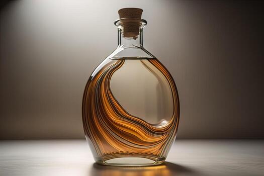 Bottle with a liquid on a solid color background. ai generative photo