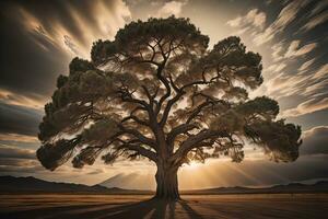 Fantasy Silhouette of a tree in the desert. ai generative photo