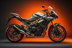 Modern powerful sports motorcycle on a colorful background. ai generative photo