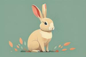 Vector illustration of a cute white rabbit sitting on a gray background. ai generative photo