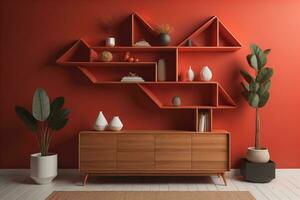 Bookshelf in scandinavian interior. ai generative photo