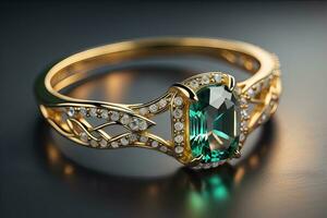 Jewelry ring with precious stones. Jewelry background. ai generative photo