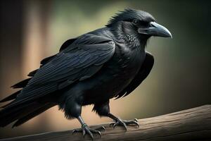 Close up portrait of a black raven, Corvus corax. ai generative photo