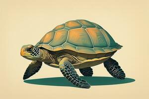 ilustración de un Tortuga en un verde antecedentes en dibujos animados estilo. ai generativo foto