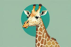 Giraffe isolated on green background. Cartoon style. Vector illustration. ai generative photo