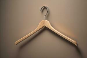 Wooden clothes hanger hanging on the wall. ai generative photo
