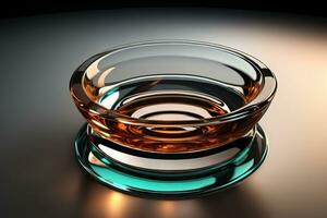 Empty glossy transparent ashtray on a dark background. ai generative photo