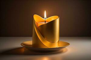 Creative burning candle on a wooden background. ai generative photo