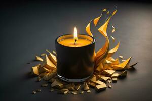 Creative burning candle on a wooden background. ai generative photo