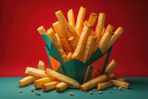 Appetizing french fries on the wooden table, close-up photo