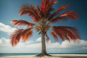 palma árbol en el playa. verano vacaciones concepto. ai generativo foto