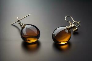 Glass earrings on a dark background close-up. ai generative photo