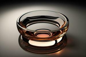 Empty glossy transparent ashtray on a dark background. ai generative photo