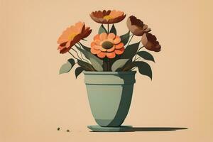 Flowerpot with daisies. Vector illustration in retro style. ai generative photo