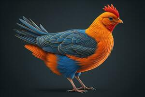 Colorful chicken on a solid color background, studio photo. ai generative photo