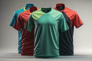 Colorful t-shirts in front of dark background. ai generative photo