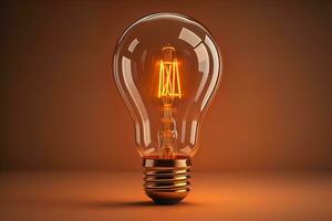Glowing glass light bulb on dark background. ai generative photo