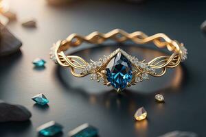 Jewelry ring with precious stones. Jewelry background. ai generative photo