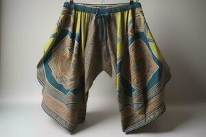 Men's shorts with a pattern on a solid color background. Studio shooting. ai generative photo