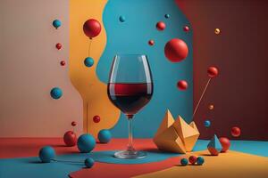 Glass of red wine on black background. ai generative photo