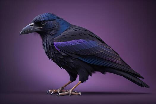 Close up portrait of a black raven, Corvus corax. ai generative photo