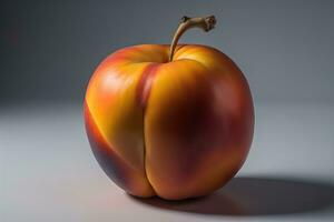 Ripe red peach on a solid color background. ai generative photo