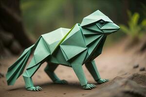 Paper origami animal isolated on solid color background. ai generative photo