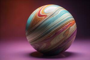 Colorful marble ball on a solid colour background. Close-up. ai generative photo